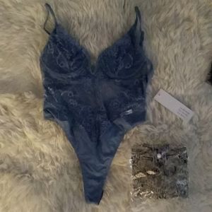 Boutine LA Slate Blue Lace Bodysuit M